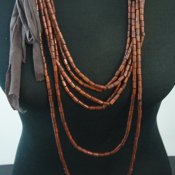 NWT Layered Wooden Beaded Long Length Necklace - Picture 1 of 3